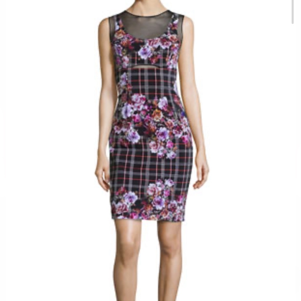 Nicole Miller Artelier Sleeveless Mixed Print Power-net Mini Dress
